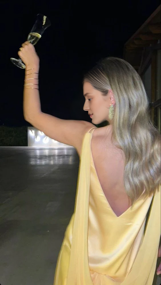 Sleeveless Sexy A line V Neckline Chiffon Yellow Backless Long Prom Dresses