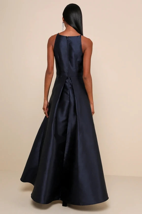 Formal Women's Dresses A-line Elegant Sleeveless Navy Blue High-Low Gown Prom Dress Shops ﻿