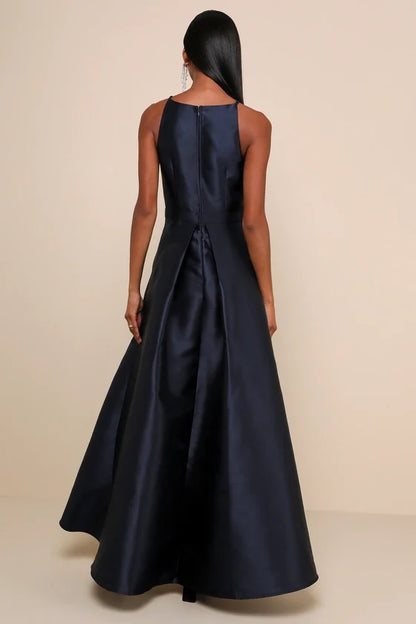 Formal Women's Dresses A-line Elegant Sleeveless Navy Blue High-Low Gown Prom Dress Shops ﻿