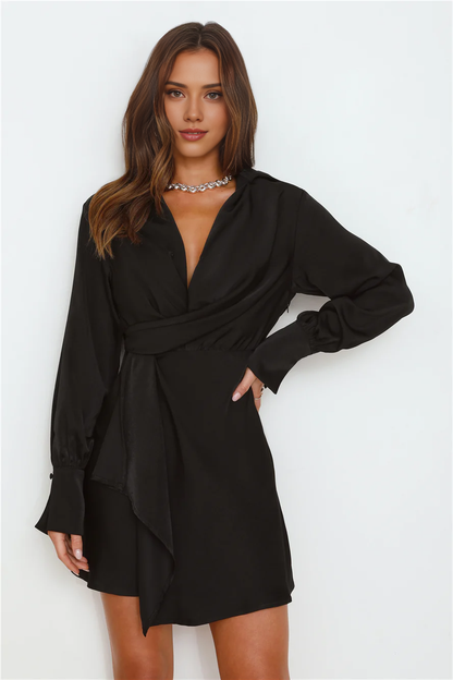Slim Elegant Simple Long Sleeves V Neck Short Prom Party Dress