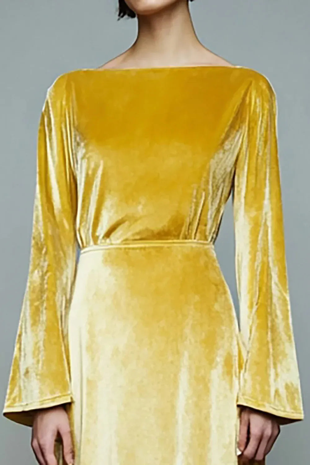 Solid Color A Line Jewel Neck Long Sleeve Velvet Ankle-Length Prom Dress