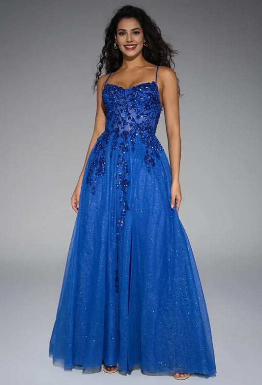 Sophisticated A-line Sweetheart Neck Sleeveless Backless Tulle Floor Length Prom Dress