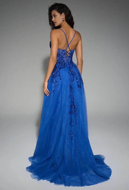 Sophisticated A-line Sweetheart Neck Sleeveless Backless Tulle Floor Length Prom Dress