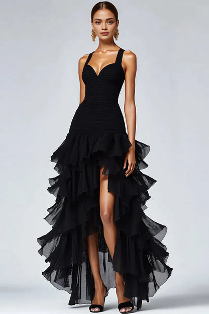 Sophisticated A Line Sweetheart Sleeveless Organza High-Low Prom Dress