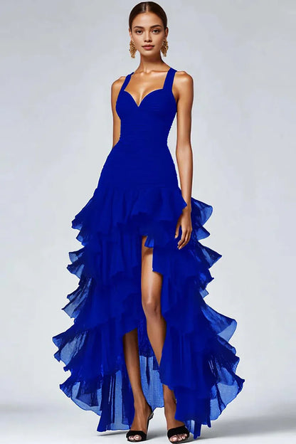 Sophisticated A Line Sweetheart Sleeveless Organza High-Low Prom Dress