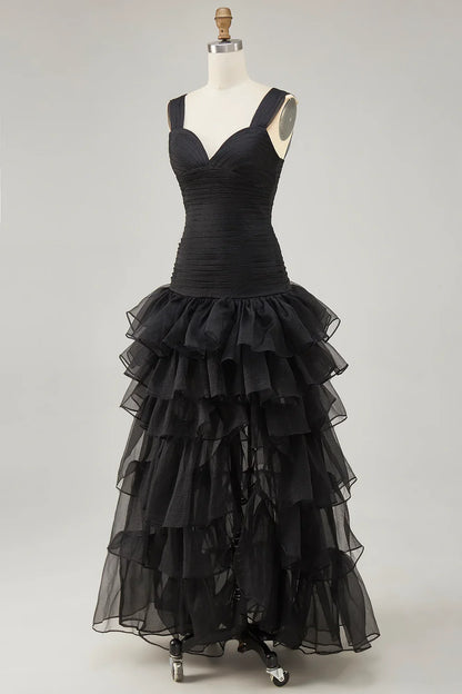 Sophisticated A Line Sweetheart Sleeveless Organza High-Low Prom Dress
