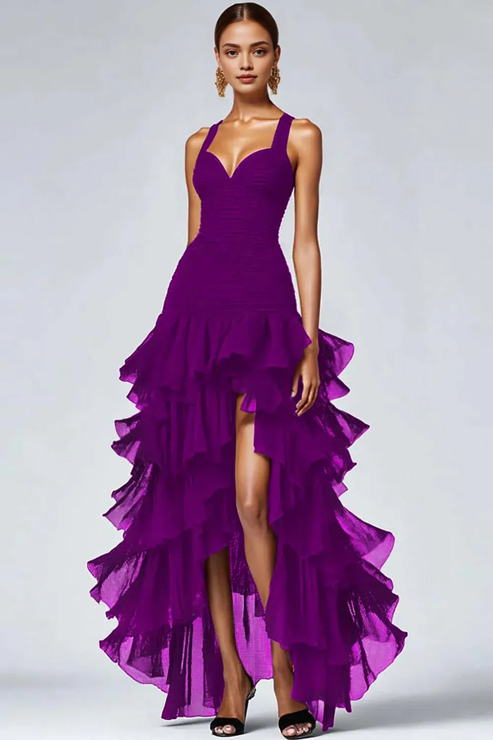 Sophisticated A Line Sweetheart Sleeveless Organza High-Low Prom Dress