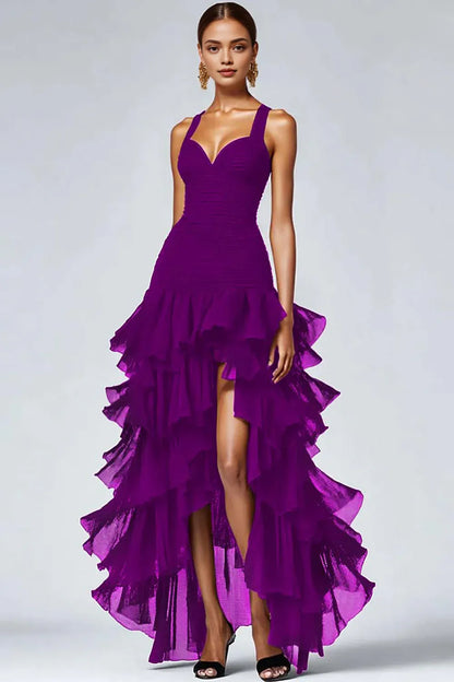 Sophisticated A Line Sweetheart Sleeveless Organza High-Low Prom Dress