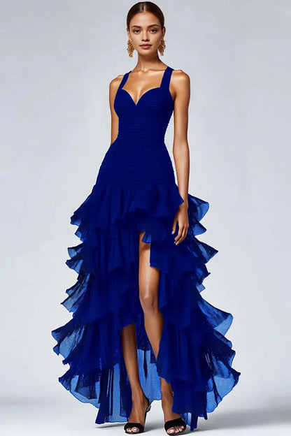 Sophisticated A Line Sweetheart Sleeveless Organza High-Low Prom Dress