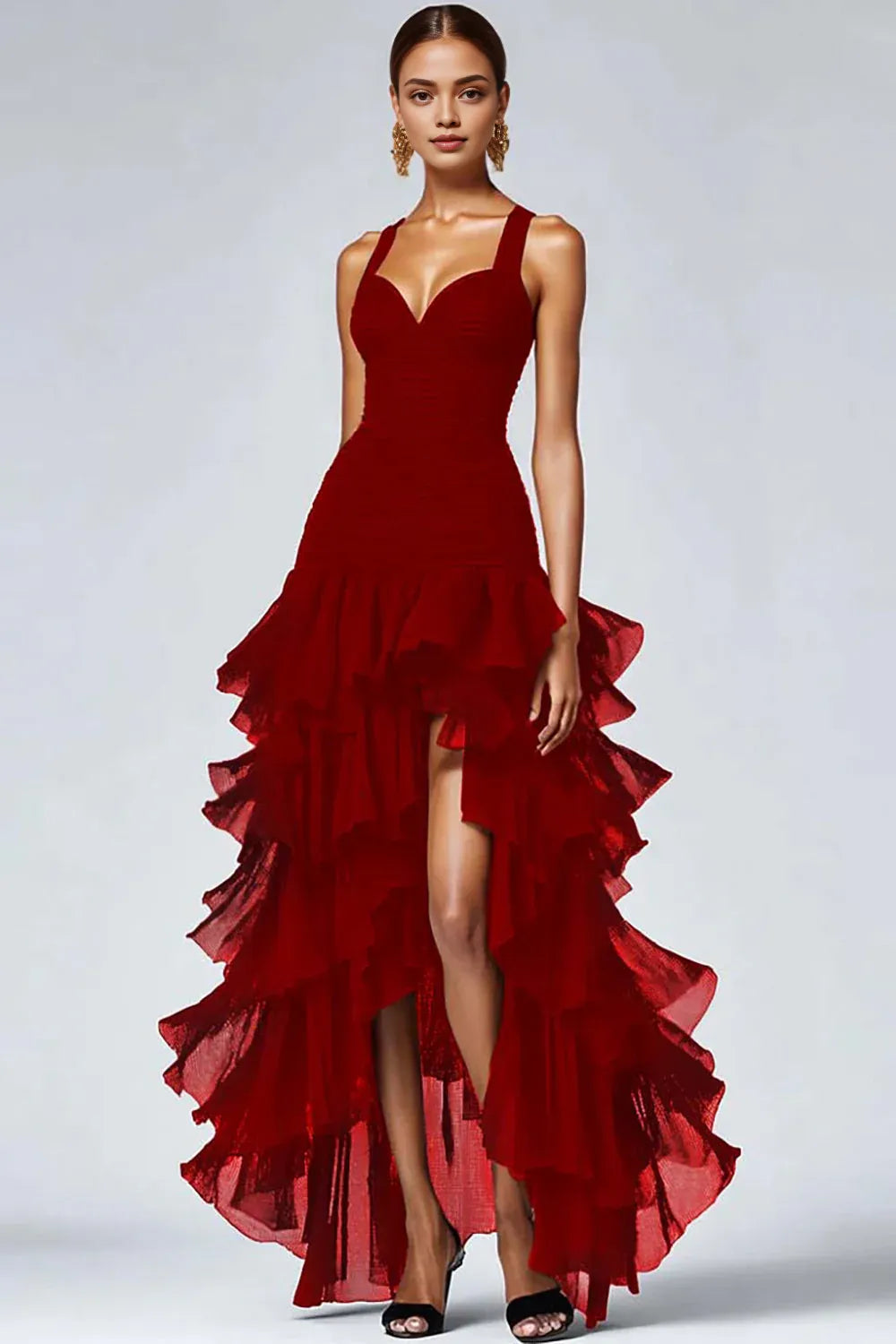 Sophisticated A Line Sweetheart Sleeveless Organza High-Low Prom Dress