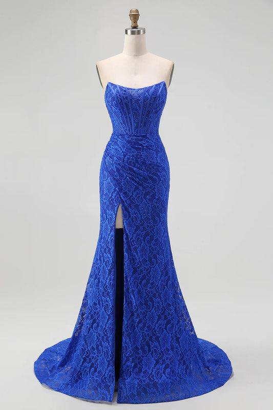 Sophisticated Mermaid/Trumpet Sweetheart Sleeveless Lace Sweep/Brush Train Prom Dress
