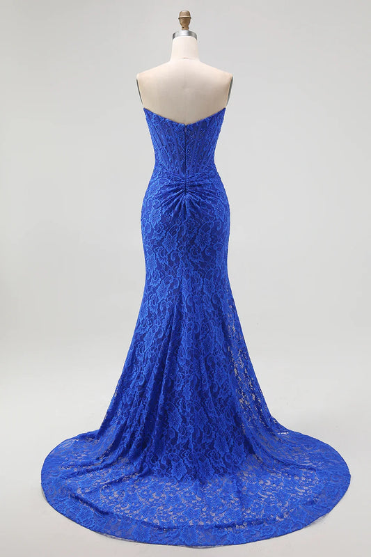 Sophisticated Mermaid/Trumpet Sweetheart Sleeveless Lace Sweep/Brush Train Prom Dress