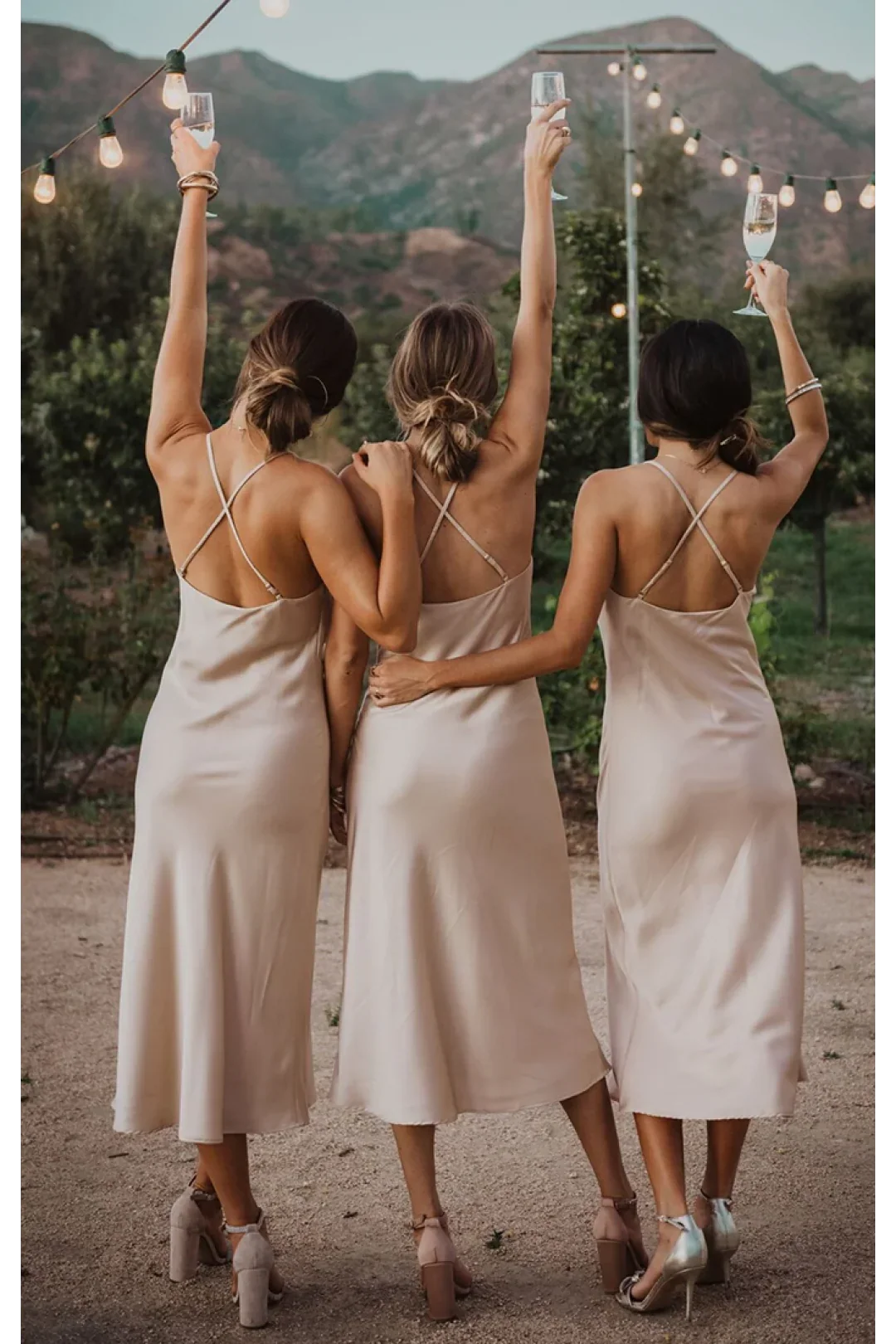 Spaghetti Strap Backless Sheath Tea Length Sleeveless Sexy Bridesmaid Dresses