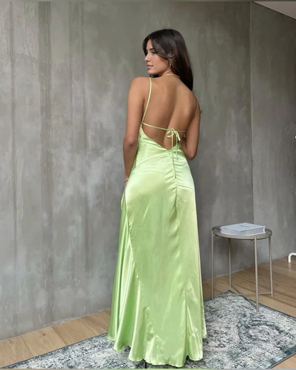 Formal Women's Dresses Light Green Backless High Slit Spaghetti Straps Evening Dress Prom Party Dress Prom Clothing