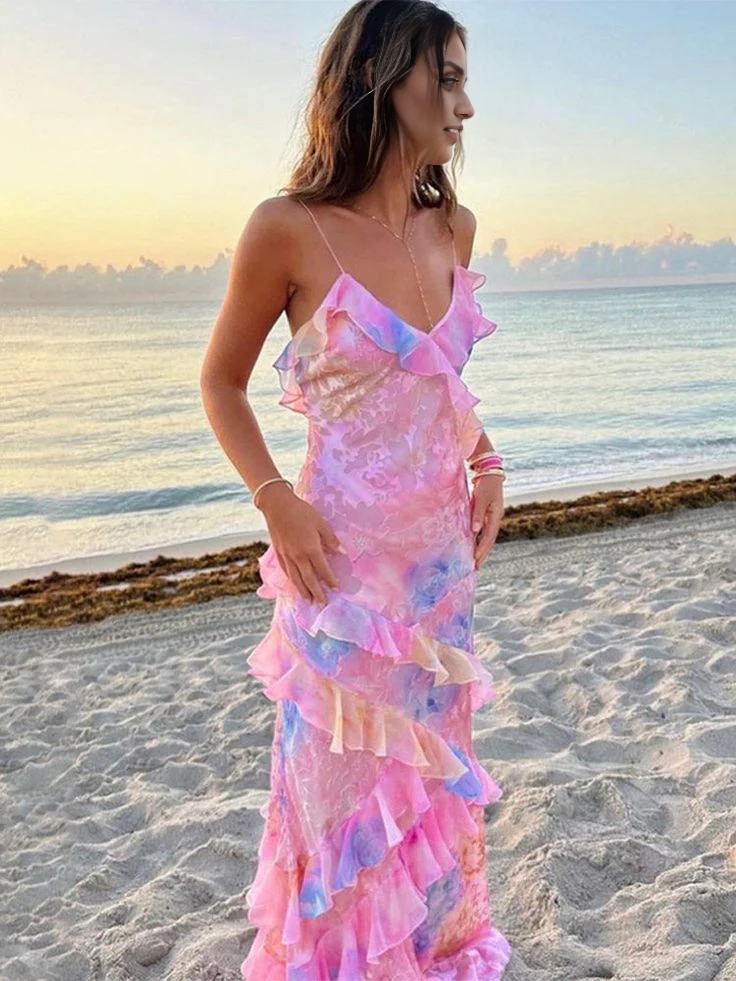 Spaghetti Straps Mermaid Pink Evening Dress Long Prom Dresses