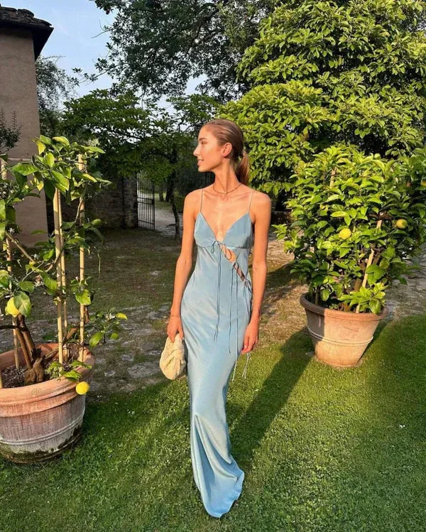 Dress Prom Dress Stores Blue Spaghetti Straps Mermaid Satin Long Party Dress Formal Dresses