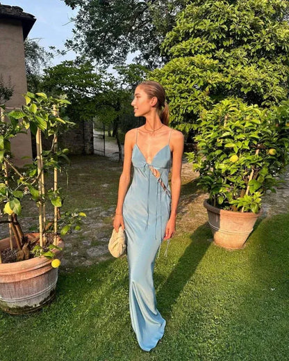 Dress Prom Dress Stores Blue Spaghetti Straps Mermaid Satin Long Party Dress Formal Dresses