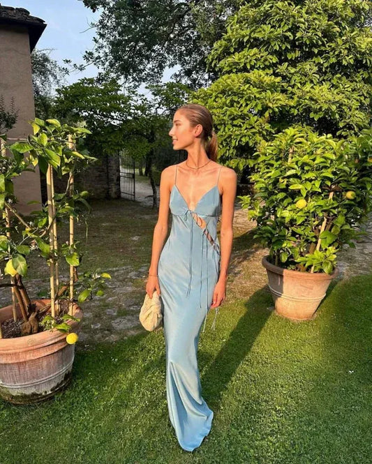 Dress Prom Dress Stores Blue Spaghetti Straps Mermaid Satin Long Party Dress Formal Dresses