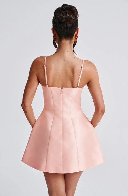 Spaghetti Straps Prom Party Gowns High Waisted A-Line Short Peach V Neck Homecoming Dresses