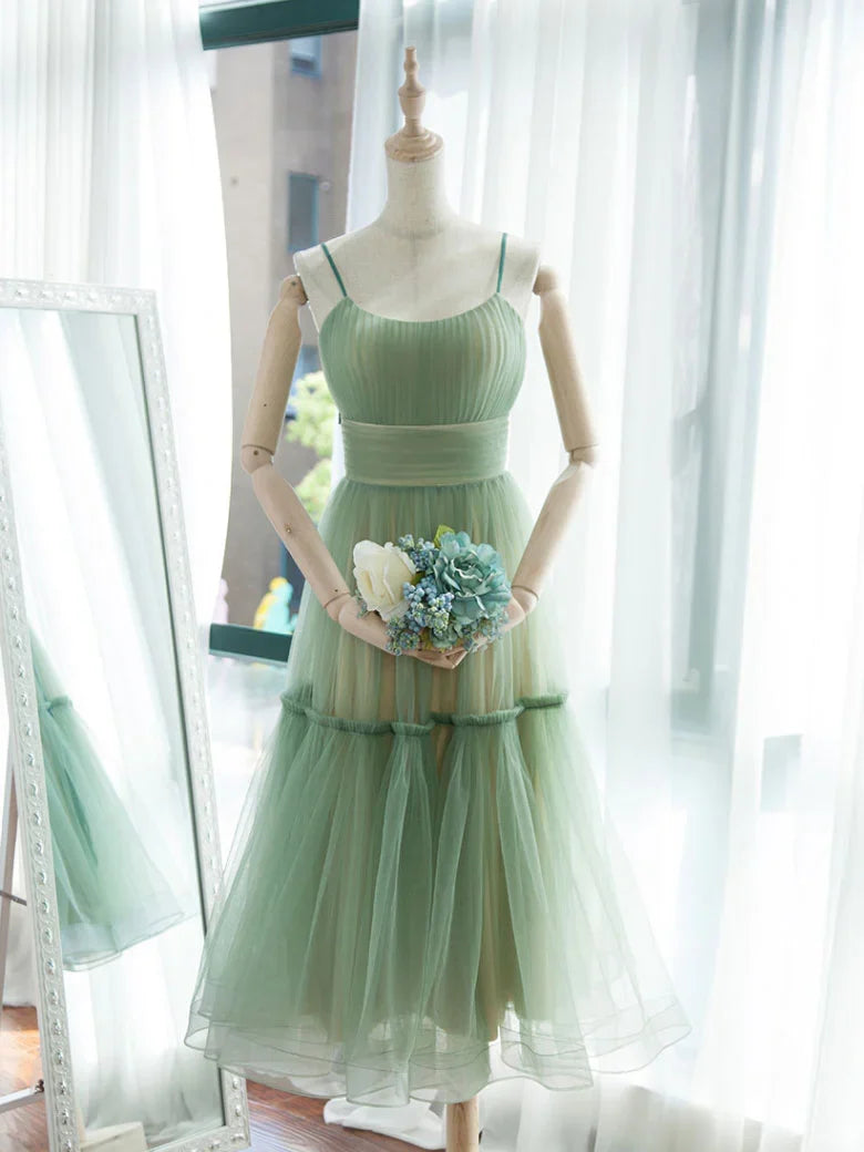 Spaghetti Straps Simple A-line Tulle Short Prom Homecoming Dress