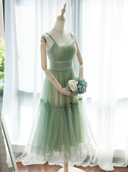 Spaghetti Straps Simple A-line Tulle Short Prom Homecoming Dress