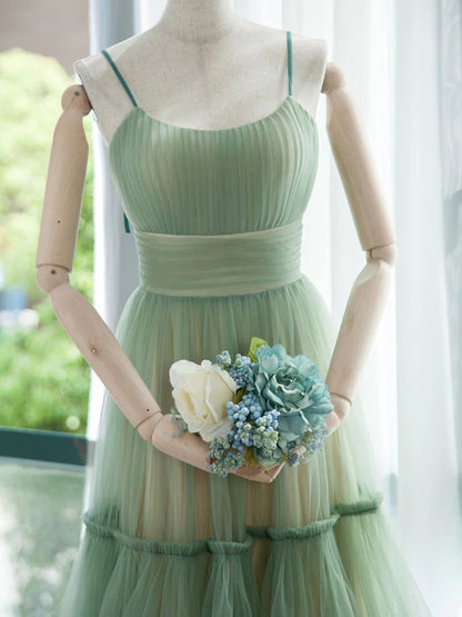 Spaghetti Straps Simple A-line Tulle Short Prom Homecoming Dress