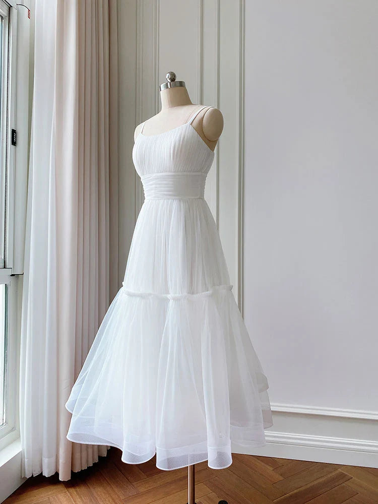 Spaghetti Straps Simple A-line Tulle Short Prom Homecoming Dress