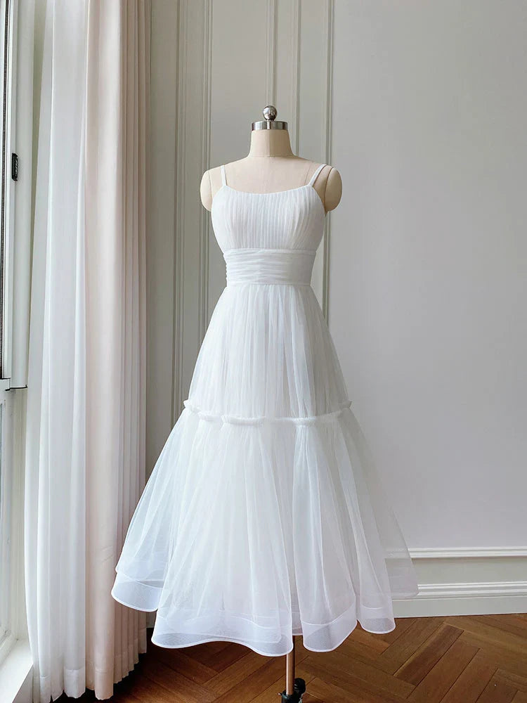 Spaghetti Straps Simple A-line Tulle Short Prom Homecoming Dress