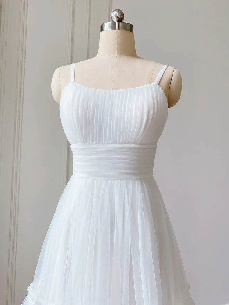 Spaghetti Straps Simple A-line Tulle Short Prom Homecoming Dress