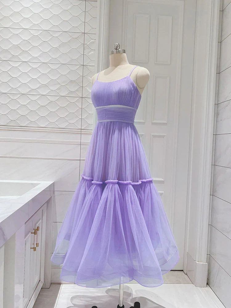 Spaghetti Straps Simple A-line Tulle Short Prom Homecoming Dress