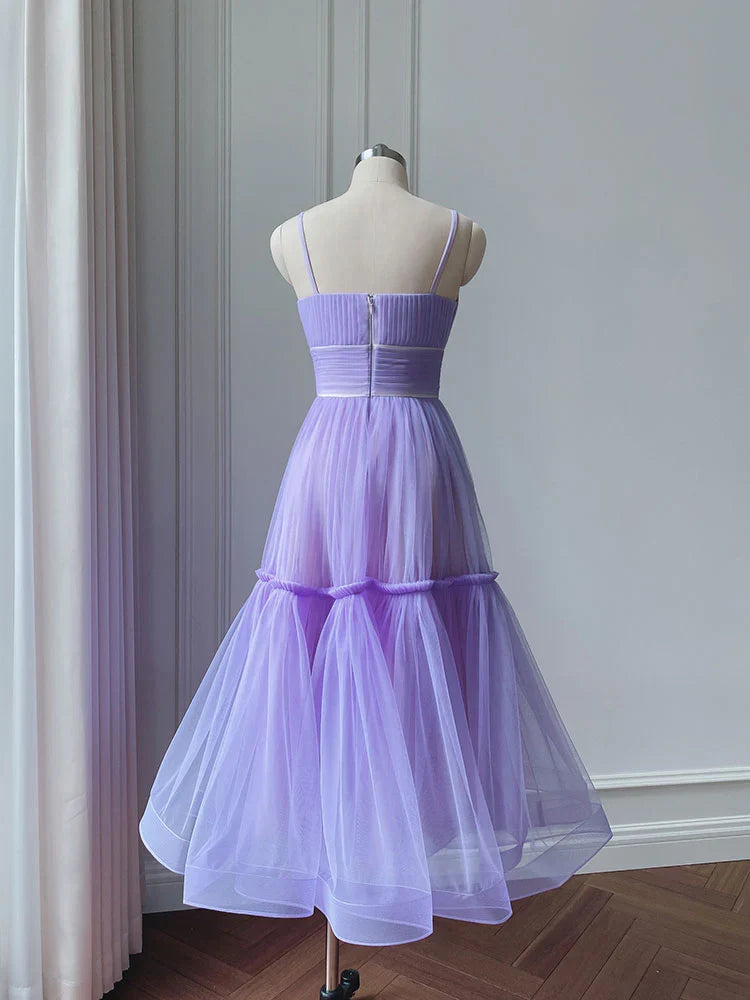 Spaghetti Straps Simple A-line Tulle Short Prom Homecoming Dress