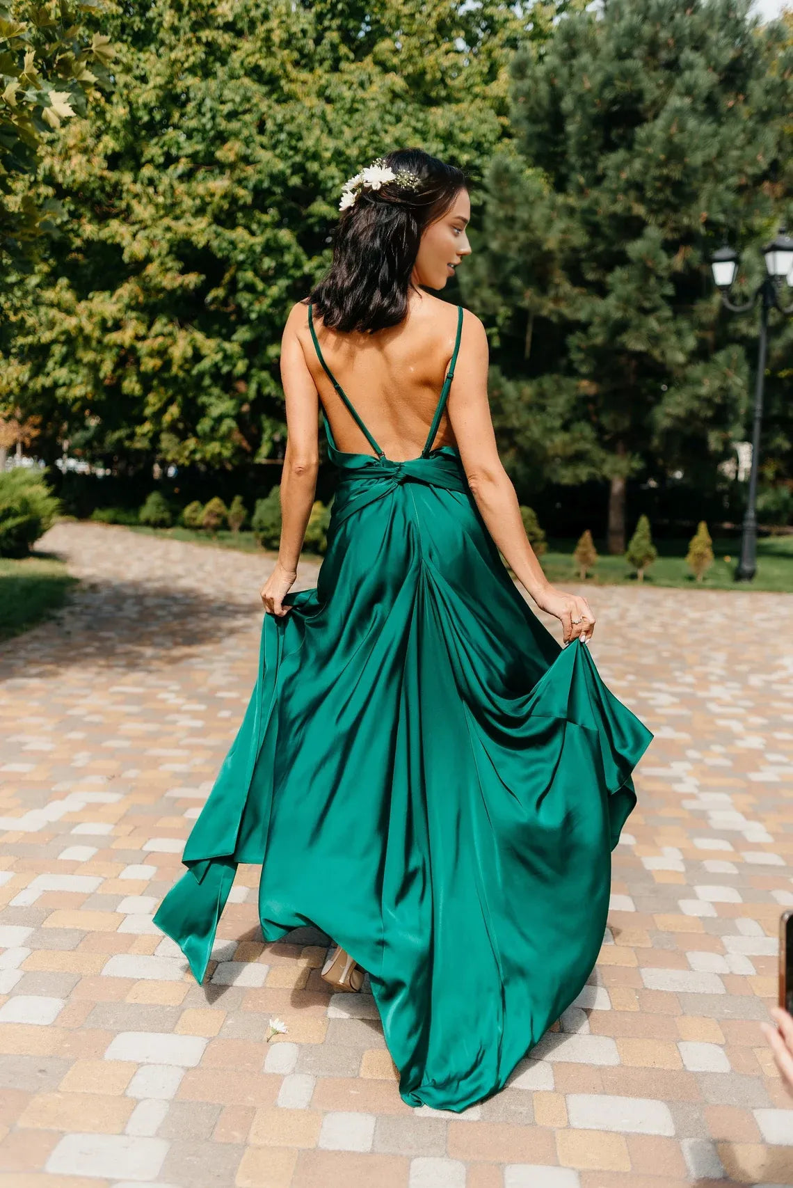Spaghetti Straps Sleeveless A-line Floor Length V Neck Backless Simple Prom Party Dress