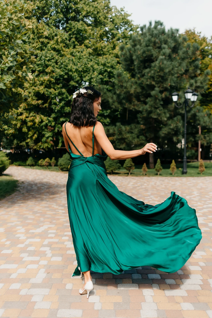 Spaghetti Straps Sleeveless A-line Floor Length V Neck Backless Simple Prom Party Dress