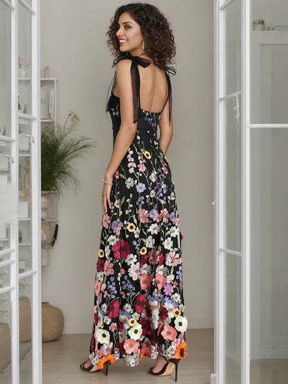 Prom Dresses Stores A-line/princess Spaghetti Straps Sleeveless Floor-length Evening Dresses With Embroidery Formal Women's Dresses