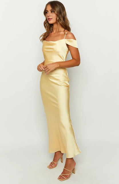 Spaghetti Straps Straight Neck Sleeveless Satin Trendy Mermaid/Trumpet Ankle-Length Prom Party Dresses Hot Sale Long Evening Dresses No Slit