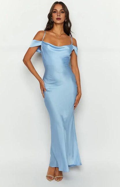 Spaghetti Straps Straight Neck Sleeveless Satin Trendy Mermaid/Trumpet Ankle-Length Prom Party Dresses Hot Sale Long Evening Dresses No Slit