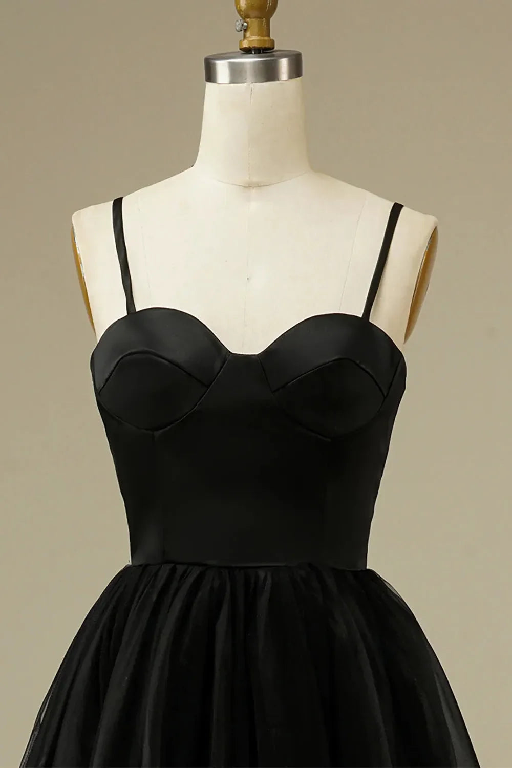 Spaghetti Straps Tulle A-line Tea-Length Simple Prom Dress With Slit