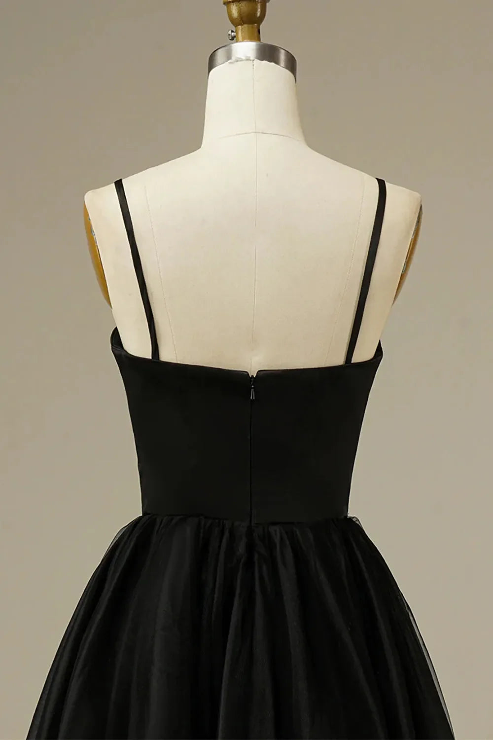 Spaghetti Straps Tulle A-line Tea-Length Simple Prom Dress With Slit