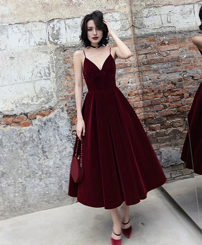 Spaghetti Straps Backless Tea Length Prom Dress