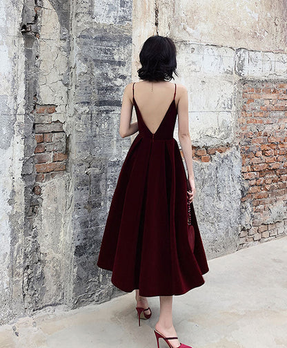 Spaghetti Straps Backless Tea Length Prom Dress
