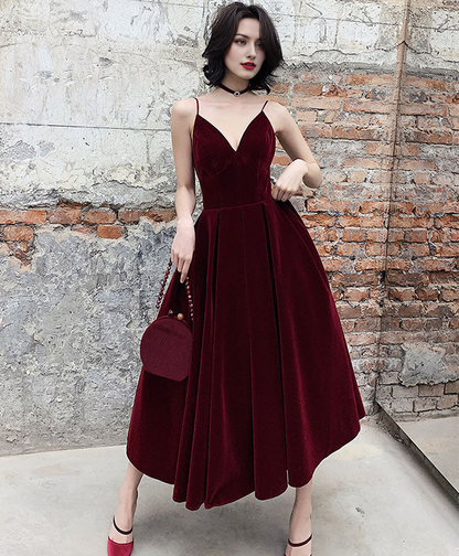 Spaghetti Straps Backless Tea Length Prom Dress