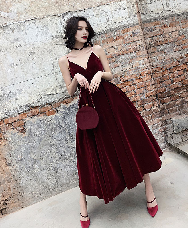Spaghetti Straps Backless Tea Length Prom Dress