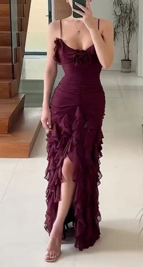 Spaghetti Straps Chiffon Prom Evening Party Dress