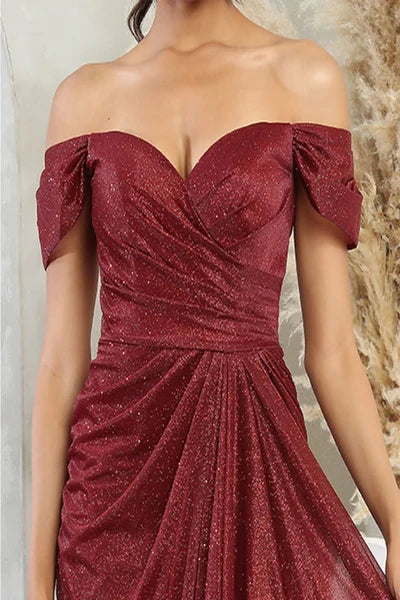 Sparkle A-line Off the Shoulder Sleeveless Backless Floor-Length Prom Dress