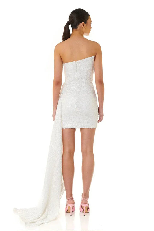 Sparkle Sheath/Column Off the Shoulder Sleeveless Sequins Short-Mini Wedding Dress