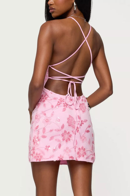 Sparkle Sheath/Column V Neck Sleeveless Sequin Short-Mini Homecoming Dress