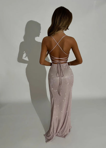 Sparkle Sheath Spaghetti Straps Sleeveless Lace Up Floor-Length Prom Dress