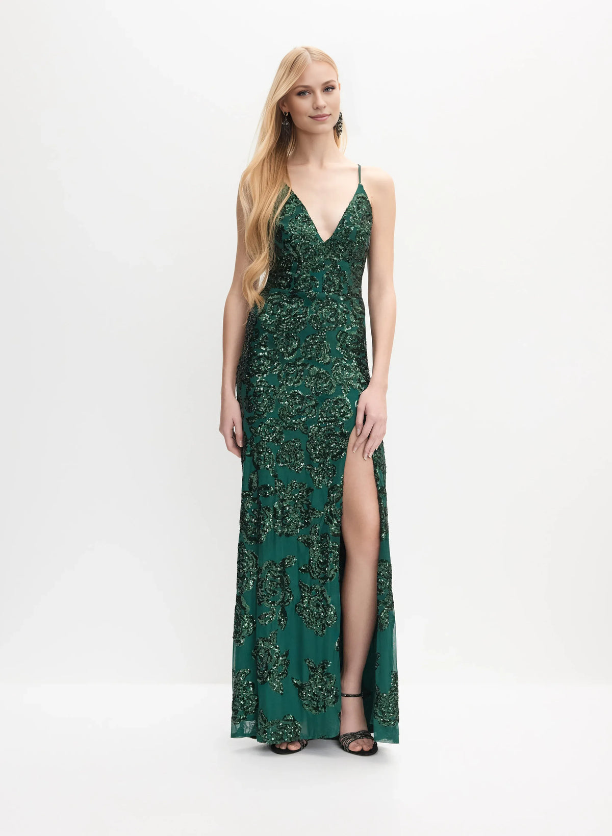 Sparkling Fitted Spaghetti Straps Sleeveless Sequin Floor-Length Prom Dress