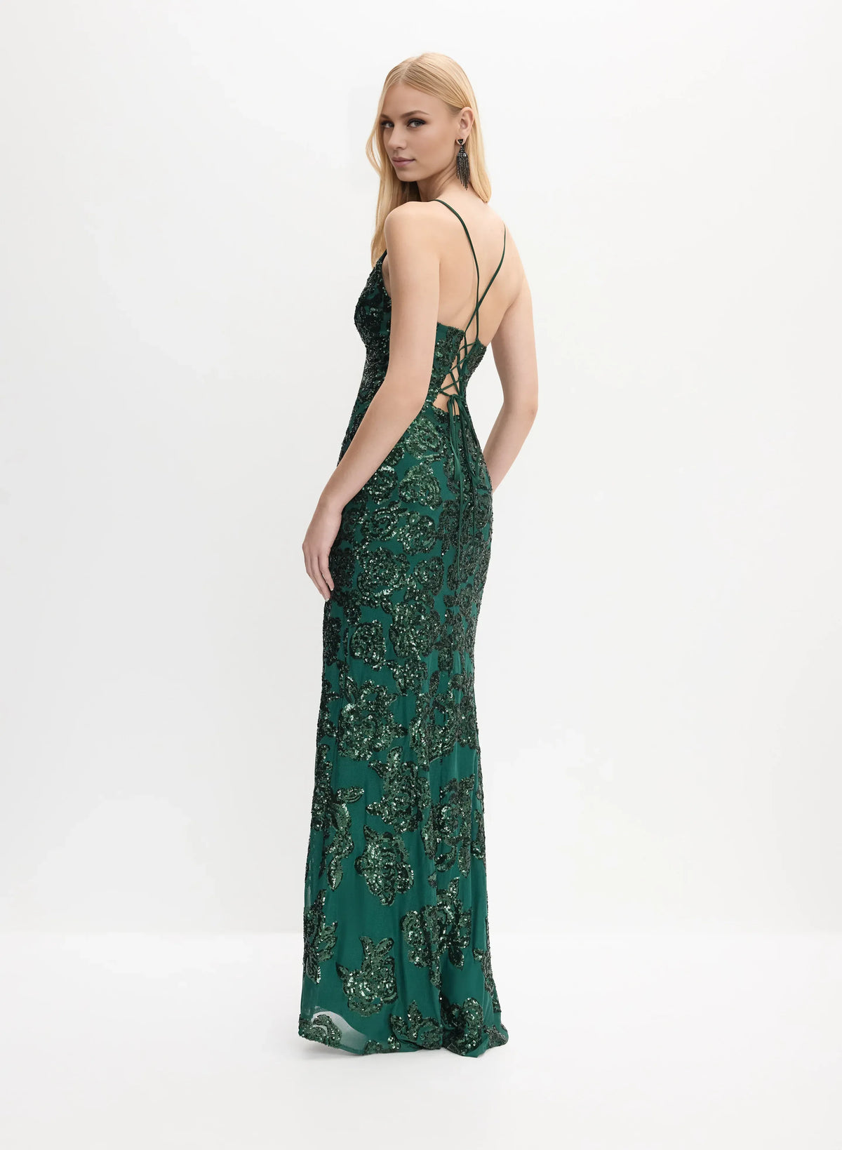 Sparkling Fitted Spaghetti Straps Sleeveless Sequin Floor-Length Prom Dress