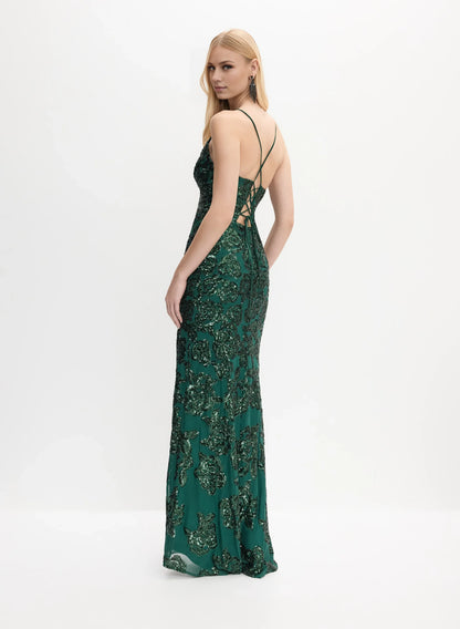 Sparkling Fitted Spaghetti Straps Sleeveless Sequin Floor-Length Prom Dress